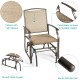 Single glider chair with steel frame, breathable fabric, and comfortable armrests, perfect for outdoor relaxation.