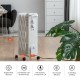 Portable 1500 W oil-filled radiator heater in white with adjustable thermostat and three heat settings for quiet warmth.