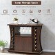 Rolling buffet sideboard in walnut with wine rack, glass holders, and ample storage, ideal for kitchen organization.