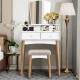 Makeup vanity set featuring a unique shape mirror, 6 drawers, and a solid stool, perfect for cosmetics and home decor.