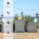3 pieces patio rattan furniture set with cushioned armrests, featuring a smooth tempered glass tabletop for outdoor.