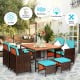 9-piece patio dining set featuring cushioned chairs and acacia wood tabletop, perfect for outdoor use and compact.