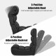 Adjustable floor chair in black showing 5-position headrest and 4-position backrest for versatile comfort.