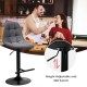 Adjustable gray linen bar stool with T-shaped footrest and 360-degree swivel, perfect for kitchens and cafes.