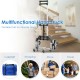 Portable folding stair climbing hand truck with three wheels, adjustable handle, and elastic rope for secure cargo.