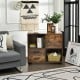 Mobile file cabinet in brown with open compartments and drawers, ideal for office or home storage solutions.