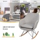 Gray accent upholstered fabric rocking armchair with beech wood legs, ideal for living room, bedroom, or study.