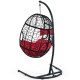 Hanging cushioned hammock chair with stand in black and red, perfect for indoor or outdoor relaxation.