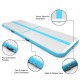 Inflatable gymnastics tumbling mat in navy with handles and D-rings, ideal for home or gym exercise and easy storage.