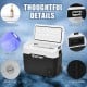 Portable 53 QT dual-zone car refrigerator with cup holders, USB interface, and built-in handle for outdoor activities.