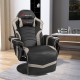Ergonomic high back massage gaming chair in gray with adjustable footrest and cup holder for ultimate comfort.