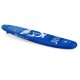 Inflatable stand-up paddle board in blue with non-slip surface, ideal for surfing, fishing, and yoga on water.
