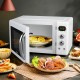 Compact 0.9 Cu.ft retro countertop microwave oven in white with a clear viewing window and simple operation for easy.