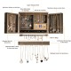Vintage wood wall-mounted jewelry organizer with barn door, featuring hooks for necklaces and earrings, perfect for.