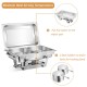 Stainless steel chafing dish with dual compartments and lid, ideal for serving hot food at events and gatherings.