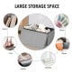 Light gray folding storage ottoman with lift top, offering large storage space for clothes, blankets, and shoes.