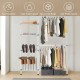Telescopic clothes hanger with shoe rack and shelves, adjustable height, space-saving design for organized storage.