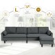 L-shaped reversible sectional sofa in gray with movable ottoman, breathable linen fabric, and chic rivet trim for.