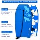 Lightweight blue bodyboard with EPS core, XPE deck, and HDPE slick bottom, ideal for surfing and water sports.
