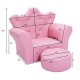 Dimensions of the pink children's upholstered princess sofa and ottoman, perfect for kids' rooms and play areas.