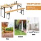 Folding wooden picnic table and bench set showcasing rustic fir wood and sturdy steel frame for indoor and outdoor use.