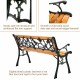 Patio park garden bench with solid wood slats and cast iron structure, ideal for outdoor relaxation and seating three.