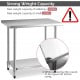 Stainless steel commercial kitchen prep table, 24x36 inches, with adjustable under-shelf and strong weight capacity.