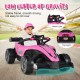 Kids ride-on electric Formula racing car in pink with illuminated lights, remote control, and shock-absorbing wheels.