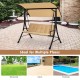 3-seat outdoor porch swing with beige padded cushions and adjustable canopy, perfect for backyard or poolside.