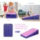 Folding wedge exercise gymnastics mat in purple, featuring handles for easy transport and durable PVC cover for safety.