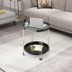 Round side table with removable tray, grey dolomite top and golden metal frame, perfect for small spaces and versatile.