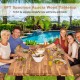 70-inch acacia wood dining table set with metal frame, perfect for outdoor gatherings in the backyard or garden.