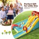 Dual slide inflatable water park with climbing wall, basketball hoop, and pool, perfect for outdoor fun and safety.