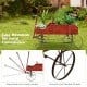 Wooden wagon plant bed with wheels in red, featuring two planting sections and a convenient adjustable handle for easy.