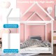 Stable kids platform floor bed with roof in white, featuring a thickened frame for stability and heavy-duty slats.