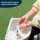 Camping hand wash station with hands under faucet, featuring a 4.5-gallon tank for hygiene and easy mobility.