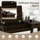 Dressing table with flip mirror, storage drawer, and two compartments for organized makeup and stylish decor.