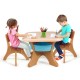 Kids activity table and chair set in coffee color, featuring storage drawers, perfect for arts and crafts or learning.