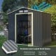 Metal storage shed with sliding double lockable doors, gray color, weather-resistant steel, ideal for outdoor storage.