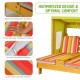 Kids patio lounge chair with multicolor striped cushions, cup holders, and awning for outdoor play and relaxation.