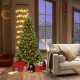 6-foot hinged Christmas tree with warm white LED lights, PVC branch tips, and gifts, perfect for holiday decoration.