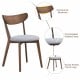 Upholstered dining chair with curved backrest, rubber wood legs, and ergonomic design for comfort in dining spaces.