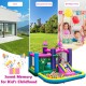 Unicorn-themed 6-in-1 kids inflatable bounce house with slide and ball pit, perfect for birthday parties and outdoor.