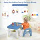 Kids activity table and chair set in blue with included building blocks, perfect for preschool and kindergarten fun.