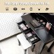 Makeup dressing table in black with 4 storage drawers and lighted mirror, ideal for organizing cosmetics in style.