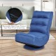 Navy 5-position folding floor gaming chair with removable base cover for floor protection and 360-degree swivel base.