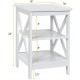 White 3-tier X-design nightstand with storage shelves, 24" tall, perfect for living room or bedroom decor.