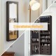 Lockable mirror jewelry cabinet armoire in coffee with 5 LED lights and 6 drawers, ideal for organized accessory.