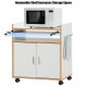 Compact kitchen island on wheels featuring a removable shelf and towel rack, ideal for efficient storage in small.