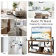 Rustic TV stand in brown with open shelves, designed for TVs up to 55 inches, perfect for living room or bedroom use.